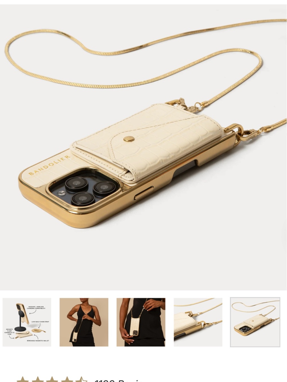Bandolier 14 pro max Gold & Cream Leather Phone Case